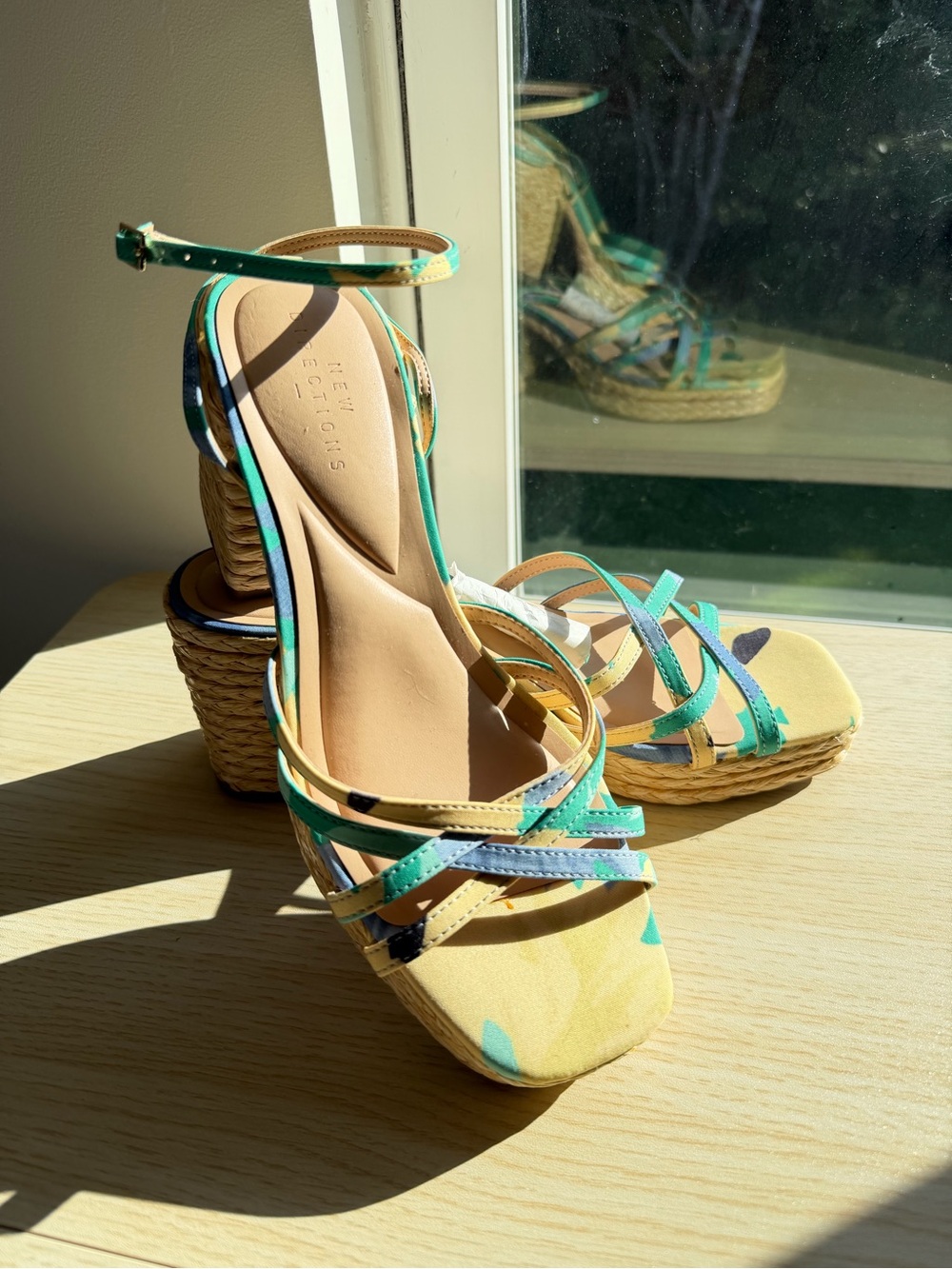 New Look Yellow & Teal Multi-Striped Wedge Sandals